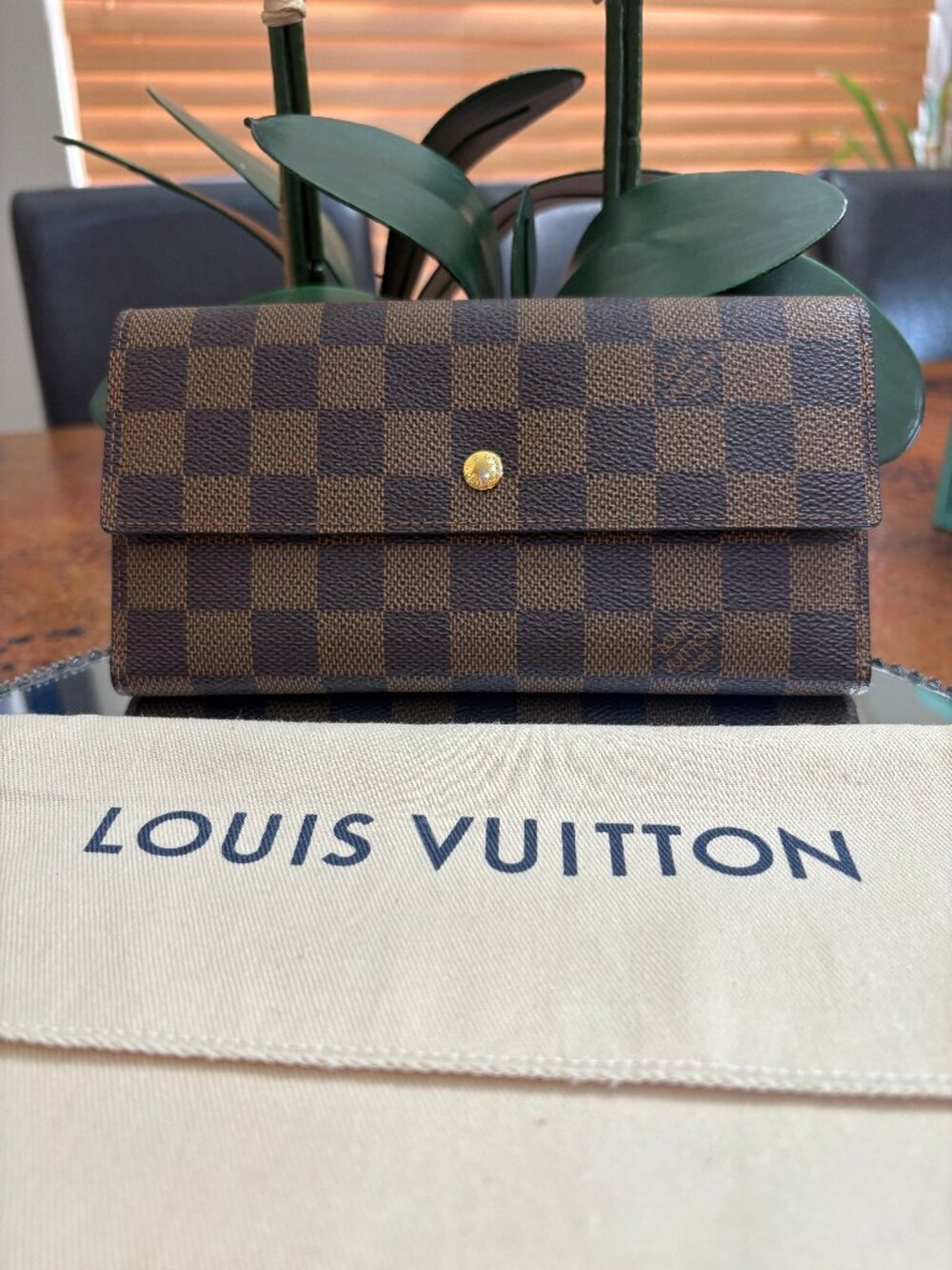 Louis Vuitton Damier Sarah Gold Tone Wallet